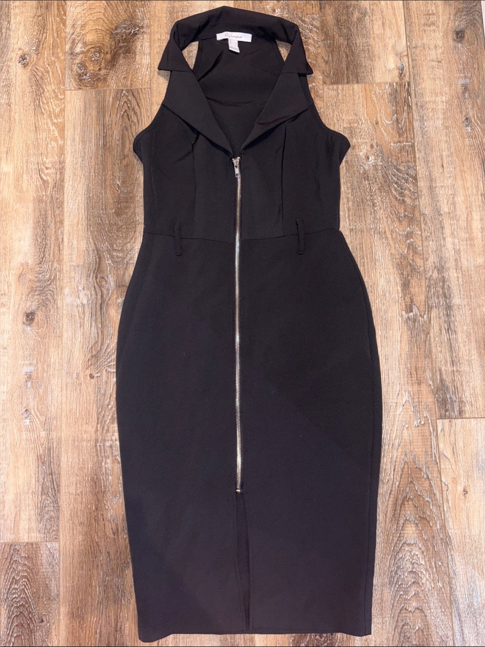 Revamped Black Sleeveless Zip-Front Sheath Dress
